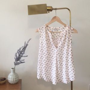 Loft mixed media blush bird print blouse